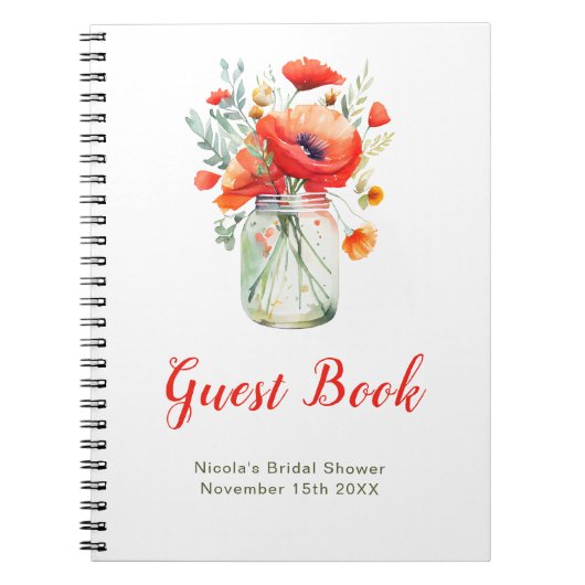 Red Poppies Mason Jar Bridal Shower Guest Book Notitieboek (Voorkant)