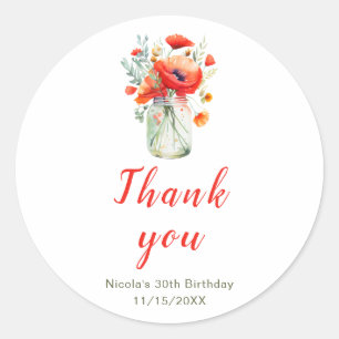 Red Poppies Mason Jar Verjaardag Ronde Sticker