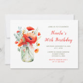 Red Poppies Mason Jar verjaardagsfeestje Kaart (Voorkant)