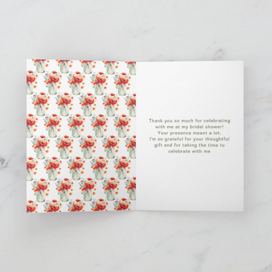 Red Poppies Mason Jar Vrijgezellenfeest Bedankkaart (Binnen)