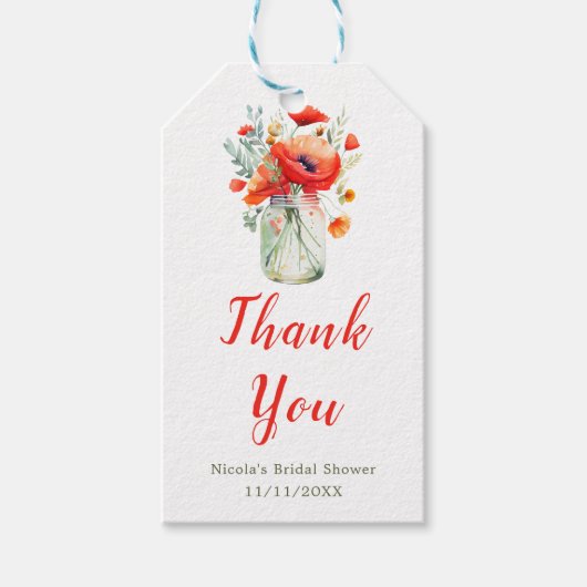 Red Poppies Mason Jar Vrijgezellenfeest Cadeaulabel (Voorkant)
