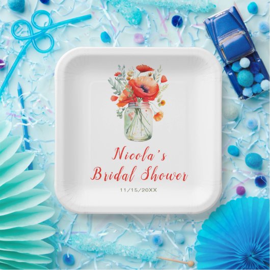 Red Poppies Mason Jar Vrijgezellenfeest Papieren Bordje (Feest)