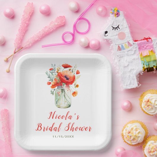 Red Poppies Mason Jar Vrijgezellenfeest Papieren Bordje (Feest)