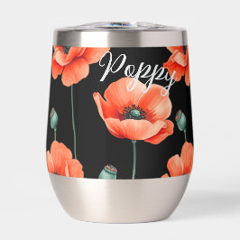 Red Poppies Naam Floral Thermal Wine Tumbler Geïsoleerde Drinkbeker