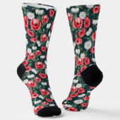 Red poppies on dark green sokken (Gebogen)