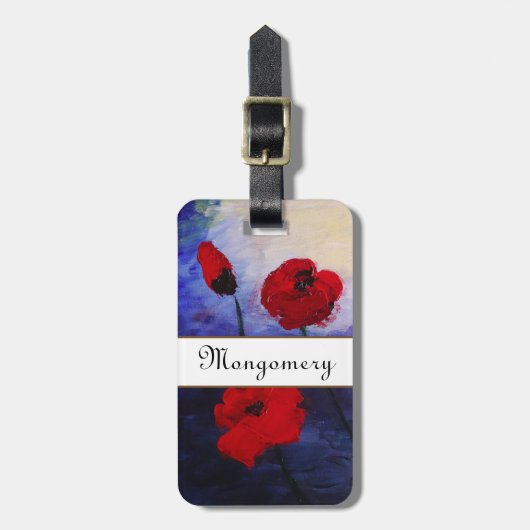 Red Poppies Paarse Art Bagagelabels voor aangepast (Voorkant verticaal)