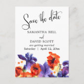 Red Poppies, Paarse Iris Waterverf Save the Date Aankondigingskaart (Voorkant)