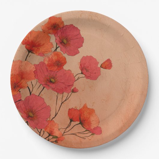 Red poppies paper plates papieren bordje (Voorkant)