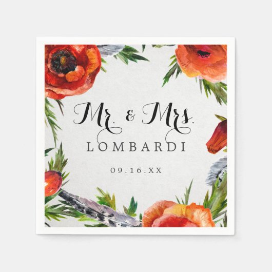 Red Poppies Personal Wedding Paper Napkin Servet (Voorkant)