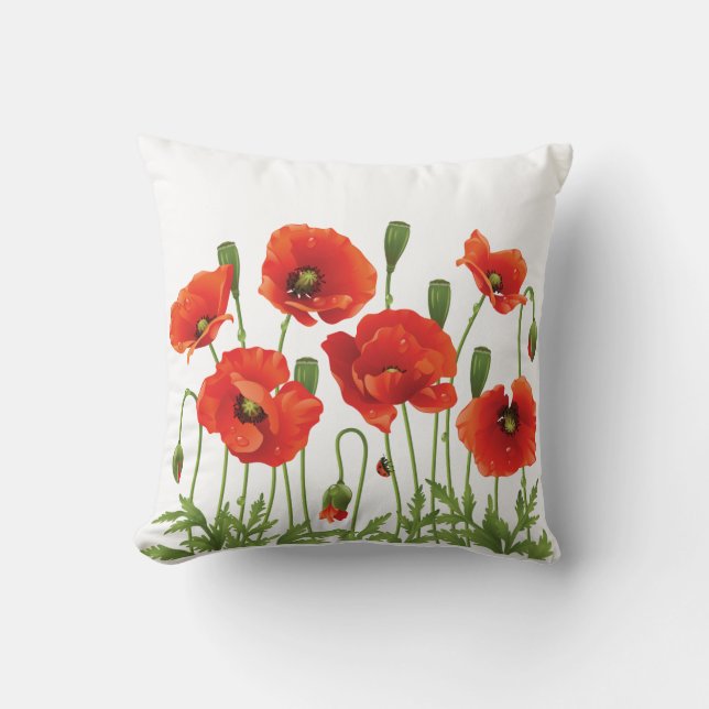 Red Poppies Pillow Oekraïens ontwerp Kussen (Voorkant)