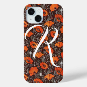 RED POPPIES Poppy Floral Blavk White Monogram iPhone 15 Case
