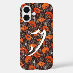 RED POPPIES Poppy Floral Blavk White Monogram iPhone 16 Hoesje