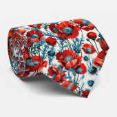 Red Poppies & Silver Thistles Seamless Botanical Stropdas (Opgerold)