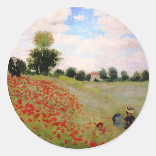 Red Poppies van Monet - Poppy Field Parasol Ronde Sticker (Voorkant)