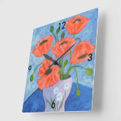 Red Poppies Wall Clock Vierkante Klok (Hoek)