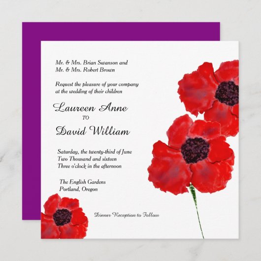 Red Poppies Waterverf Aanvraag voor aangepaste bru Kaart (Voorkant / Achterkant)