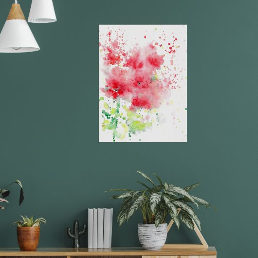Red Poppies Waterverf Abstract Poster (Woonkamer 1)