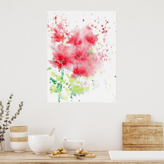 Red Poppies Waterverf Abstract Poster (Keuken)