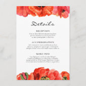 Red poppies waterverf bruiloft gast informatie informatiekaartje (Voorkant)