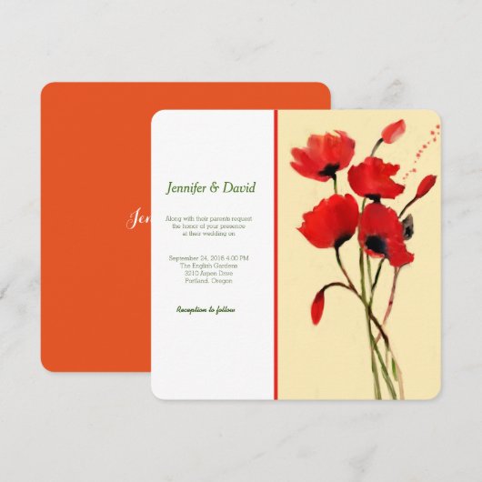 Red Poppies Waterverf Custom Wedding Invitation Kaart (Voorkant / Achterkant)