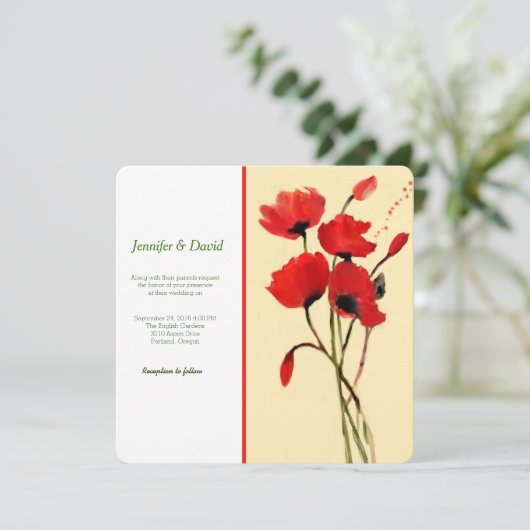 Red Poppies Waterverf Custom Wedding Invitation Kaart (Staand voorkant)