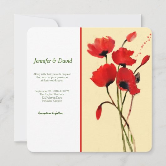 Red Poppies Waterverf Custom Wedding Invitation Kaart (Voorkant)