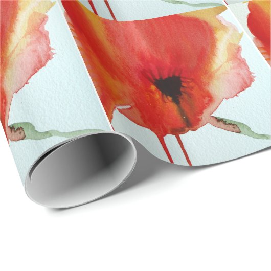 Red Poppies waterverf moderne bloemkunst Cadeaupapier (Rol Hoek)
