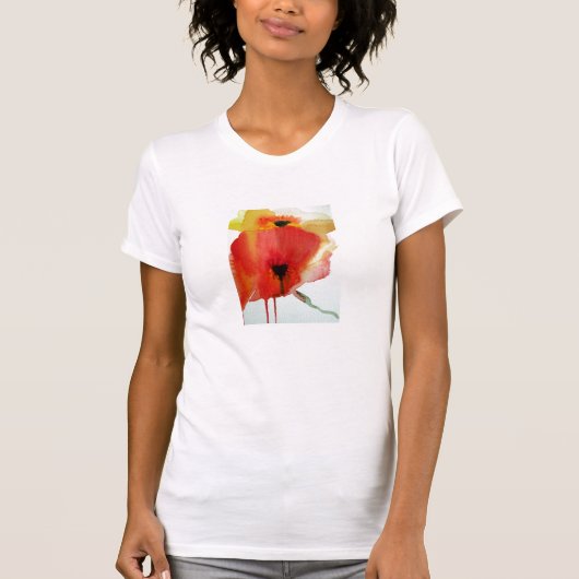 Red Poppies waterverf moderne bloemkunst T-shirt (Voorkant)