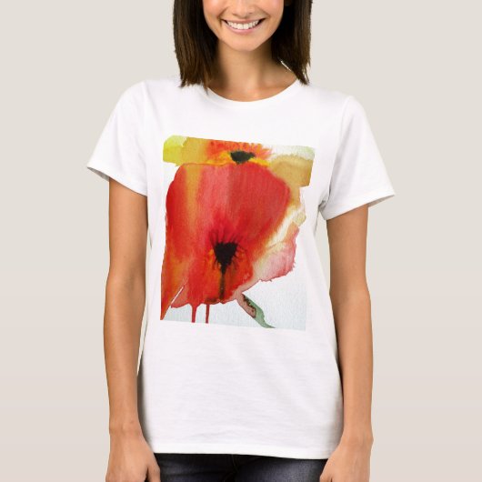 Red Poppies waterverf moderne bloemkunst T-shirt (Voorkant)