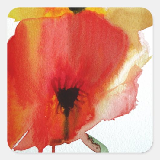 Red Poppies waterverf moderne bloemkunst Vierkante Sticker (Voorkant)