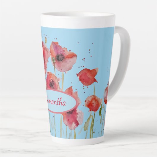 Red Poppies Waterverf Poppy art naam Latte Mok (Rechterhoek)