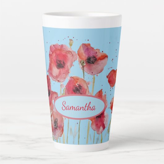 Red Poppies Waterverf Poppy art  naam Latte Mok (Voorkant)