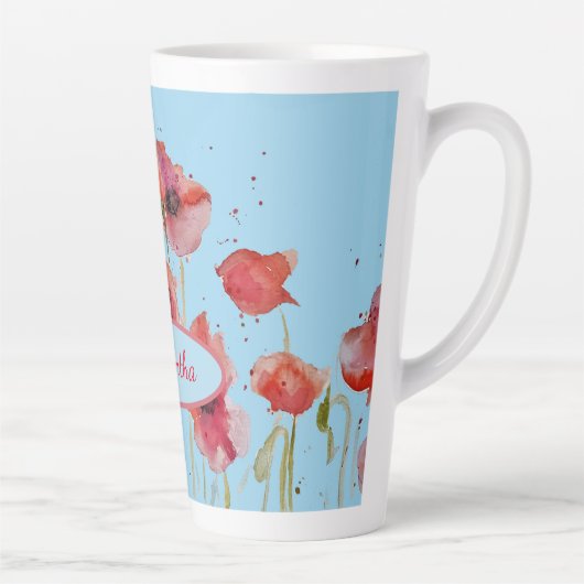 Red Poppies Waterverf Poppy art  naam Latte Mok (Rechts)