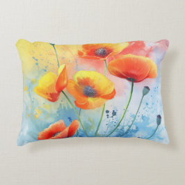 Red Poppies – Waterverf Rechthoekig Accentkussen Accent Kussen