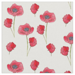 Red Poppies Waterverf Wildflowers Botanische kunst Stof