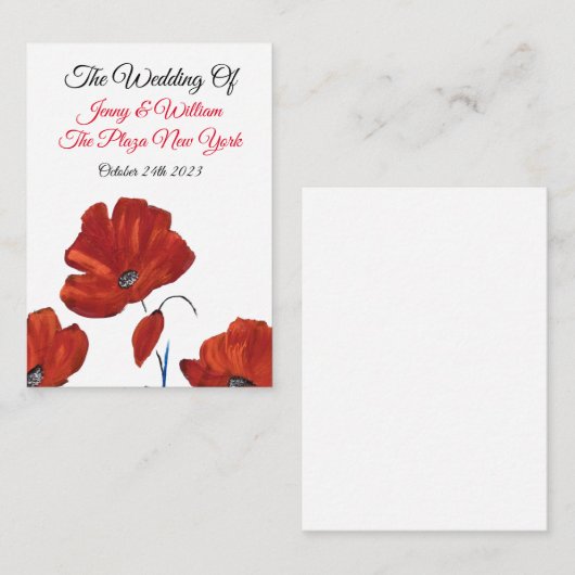 Red Poppies Wedding Notitiekaartje (Voorkant / Achterkant)