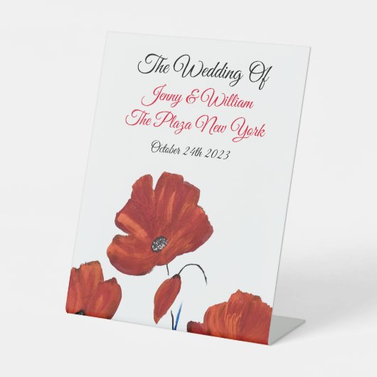 Red Poppies Wedding Reclamebord Met Voetstuk (Voorkant)