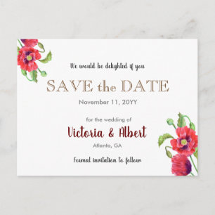 Red Poppies Wild Floral Wedding Save the Date Aankondigingskaart