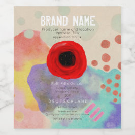 Red Poppy Abstract Art Wijn Etiket