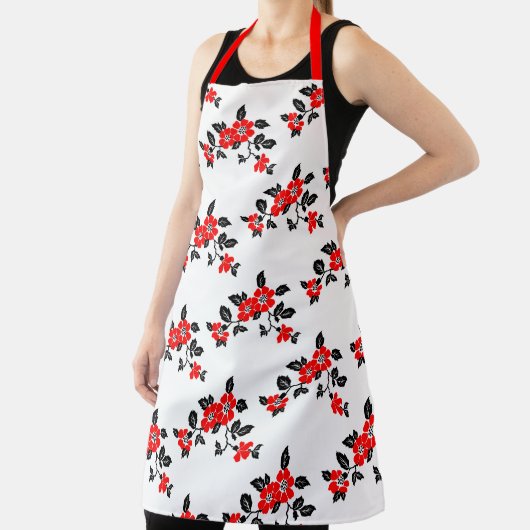 Red Poppy All-Over Print Apron Schort (Insitu)