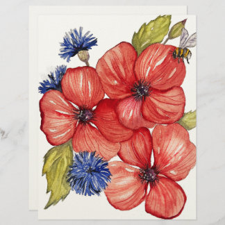 Red Poppy and Blue Cornflower Watercolor Briefhoofd