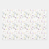 Red Poppy And Green Leaves Purple Flowers Patterns Inpakpapier Vel (Voorkant 3)