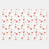 Red Poppy And Green Leaves Purple Flowers Patterns Inpakpapier Vel (Voorkant)