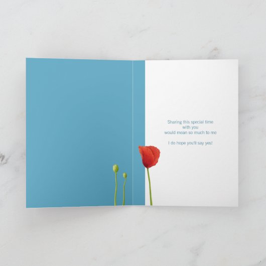 Red Poppy Aqua Be My Maid of Honor Kaart (Binnen)