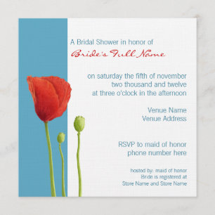 Red Poppy aqua Bridal Shower Kaart