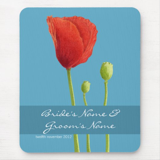 Red Poppy aqua Wedding Mousepad Muismat (Voorkant)
