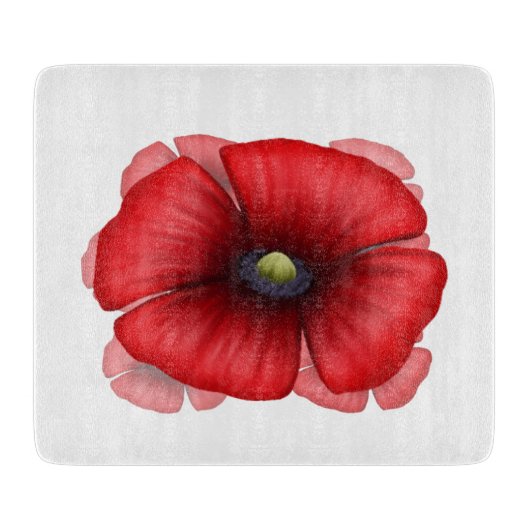 Red Poppy Art Decorative Glass Cutting Board Snijplank (Voorkant)