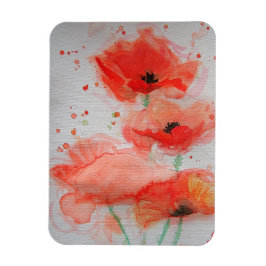 Red Poppy Art Floral Flowers Waterverf Magnet Magneet