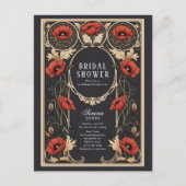 Red Poppy Art Nouveau Bridal Shower Uitnodiging Briefkaart (Voorkant)