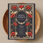 Red Poppy Art Nouveau Bridal Shower Uitnodiging Briefkaart
